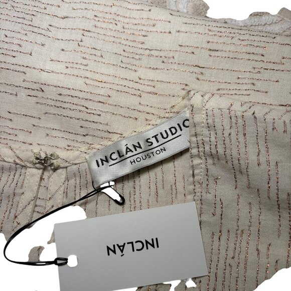 Inclán Studio Houston Cream Metallic Rose Gold Thread Tank Top NWT - Picture 3 of 8